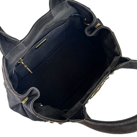 Authentic PRADA Triple Studded Black Denim Canapa Mini Tote Bag - Picture 10 of 14